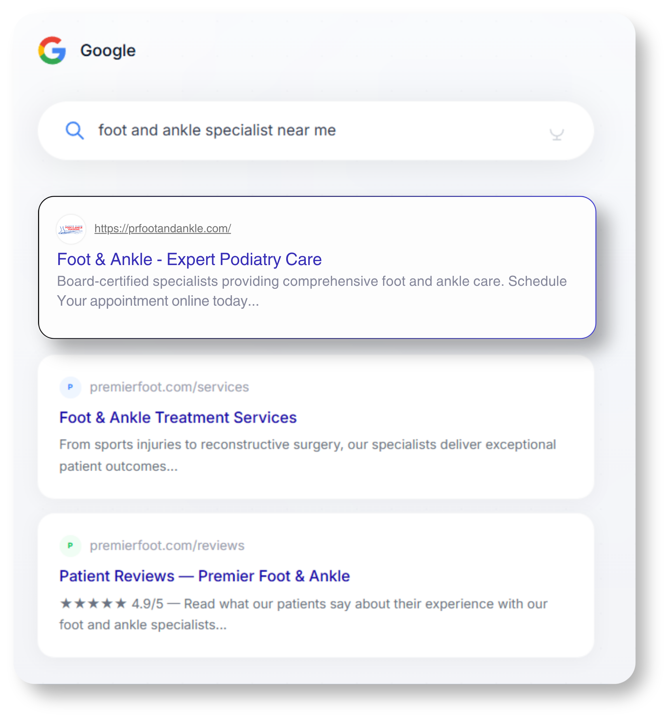 Local search visibility for PRFAS
